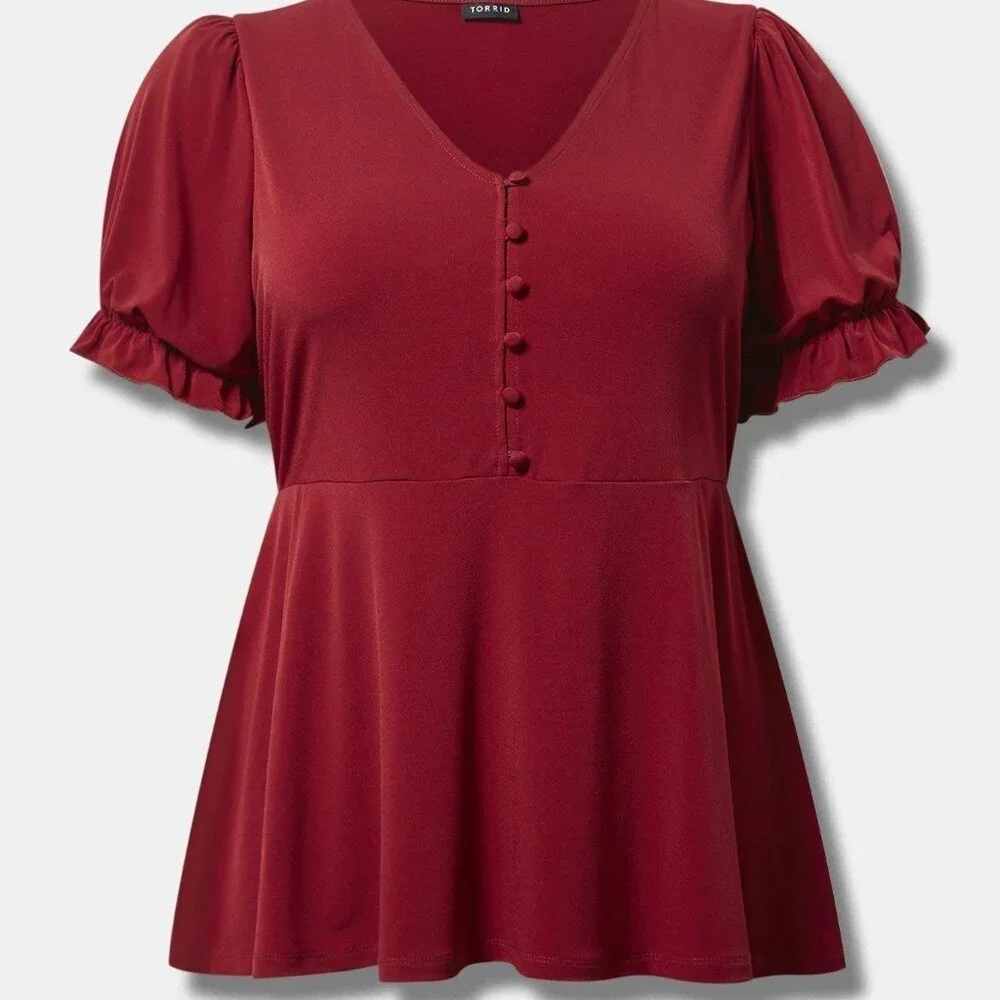 Studio Knit Babydoll Button Front Puff Sleeve Babydoll - Picture 5 of 6